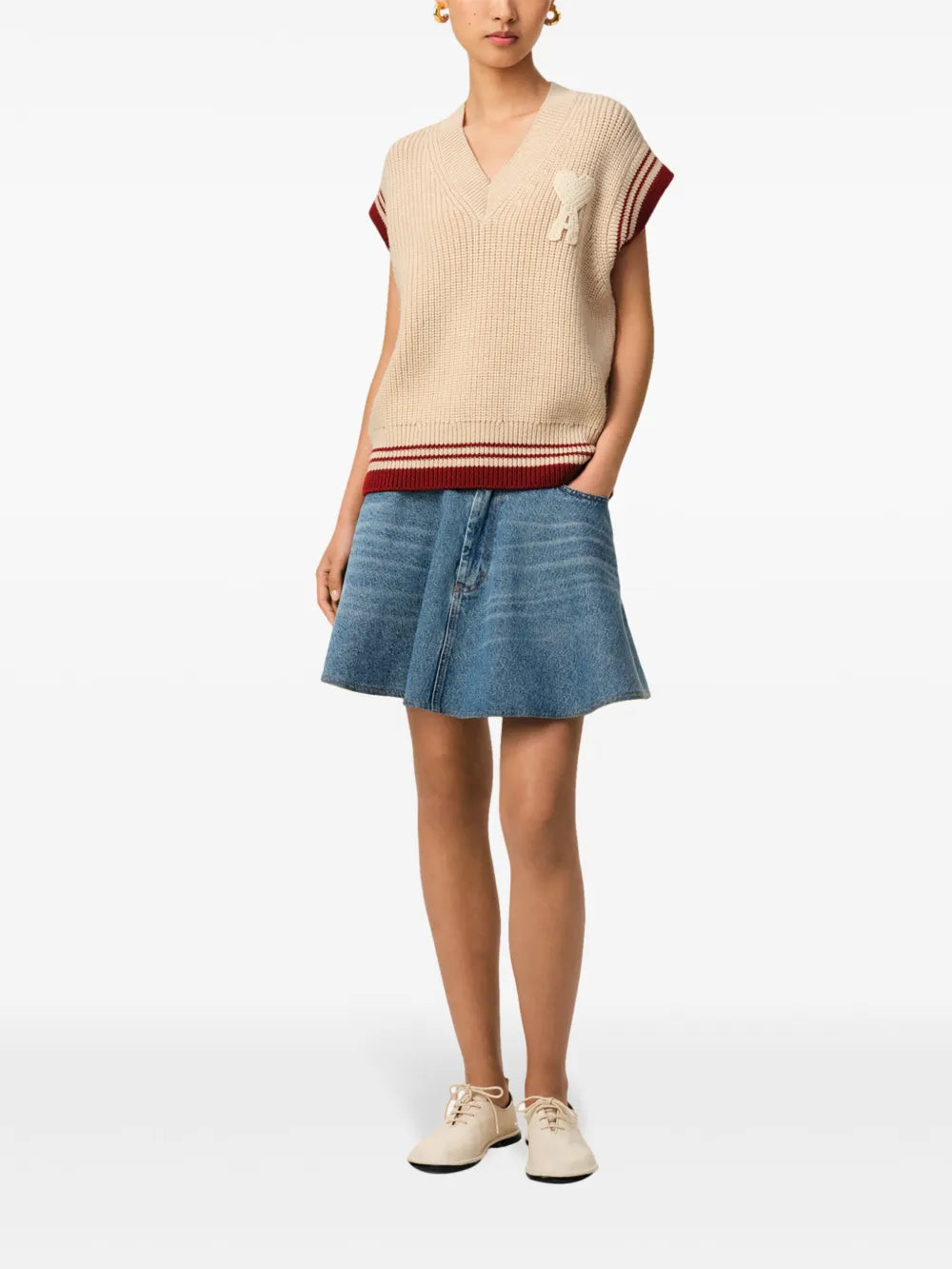 Pullover sem mangas em malha canelada