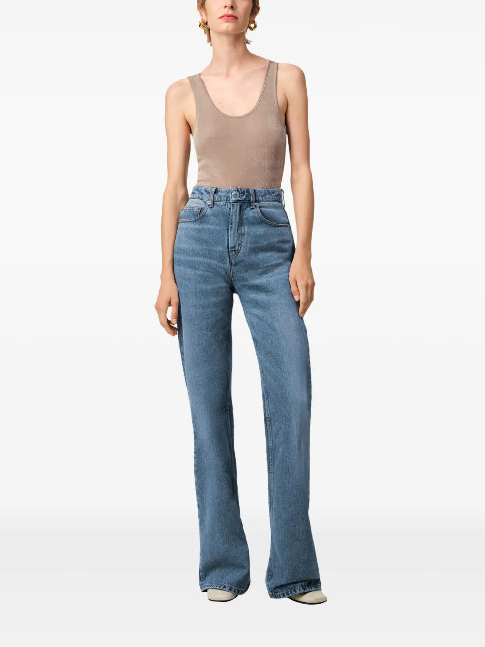 flared jeans, light denim, AMI Paris, high waist jeans, women's fashion