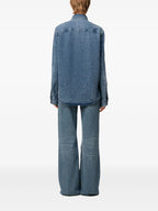 cotton shirt, AMI Paris, blue shirt, embroidered logo, classic collar