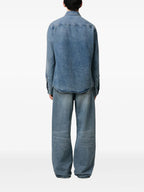 cotton shirt, AMI Paris, blue shirt, embroidered logo, classic collar