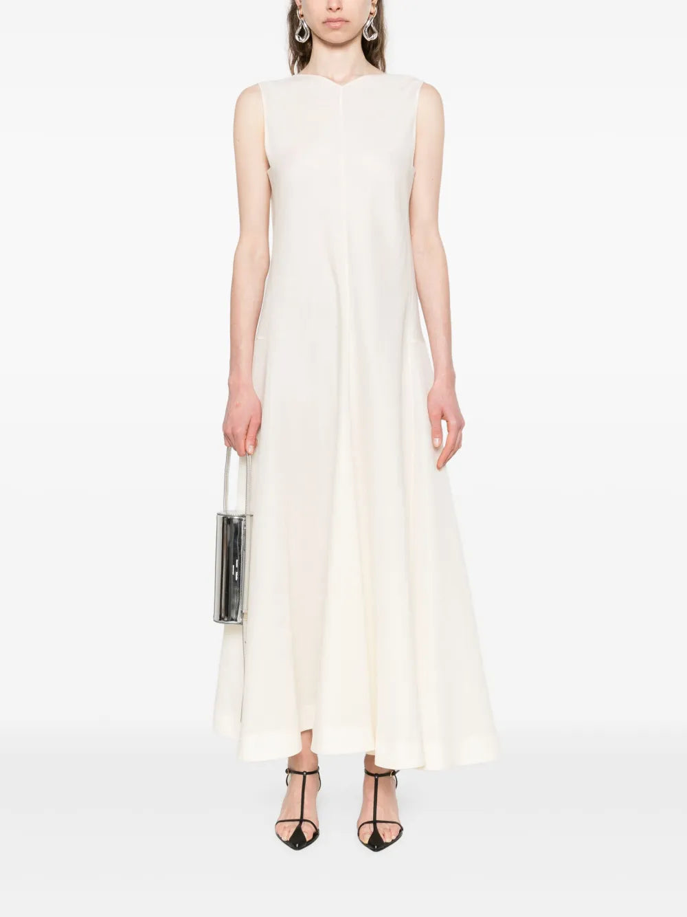 Khaite dress, silk organza dress, V-neck dress, sleeveless dress, beige dress