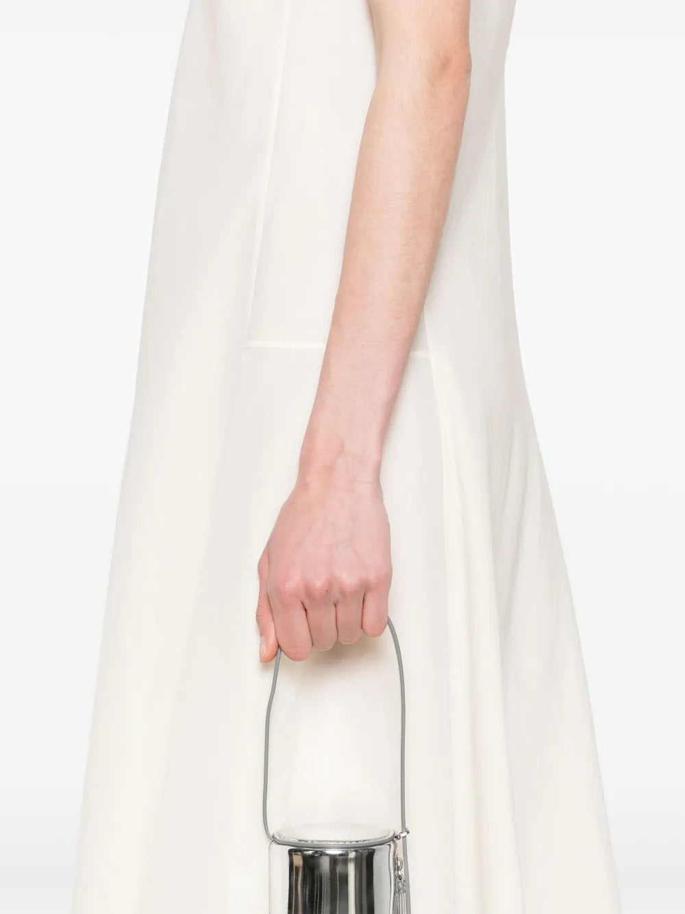 Khaite dress, silk organza dress, V-neck dress, sleeveless dress, beige dress