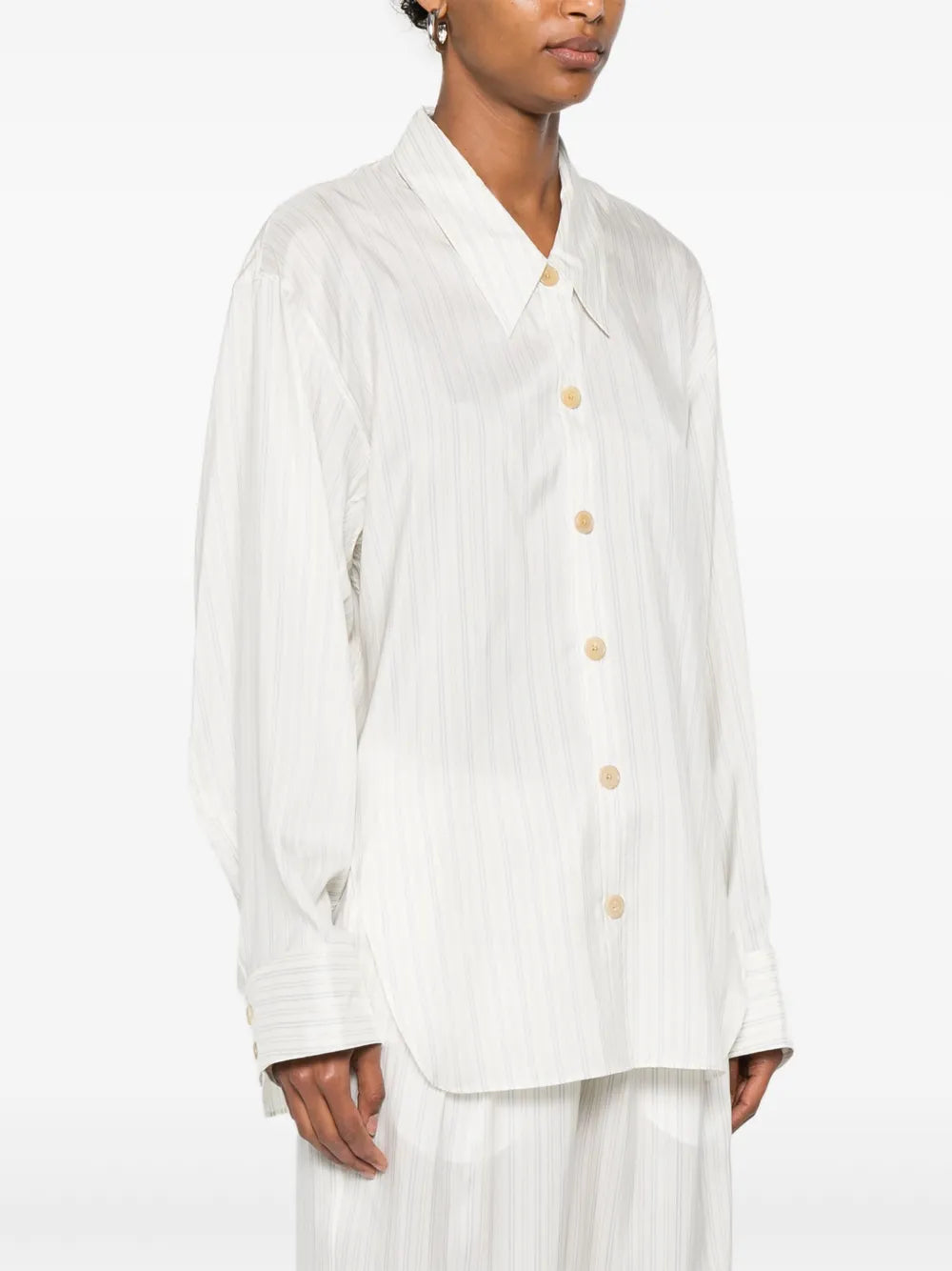 Khaite striped shirt, silk shirt, classic collar shirt, long sleeve shirt, designer womenswear