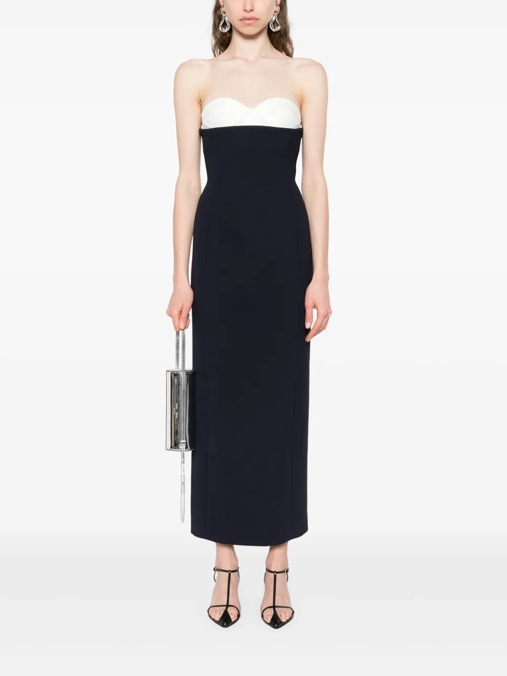 Khaite dress, navy blue dress, luxury ready-to-wear, crêpe fabric, elegant dress