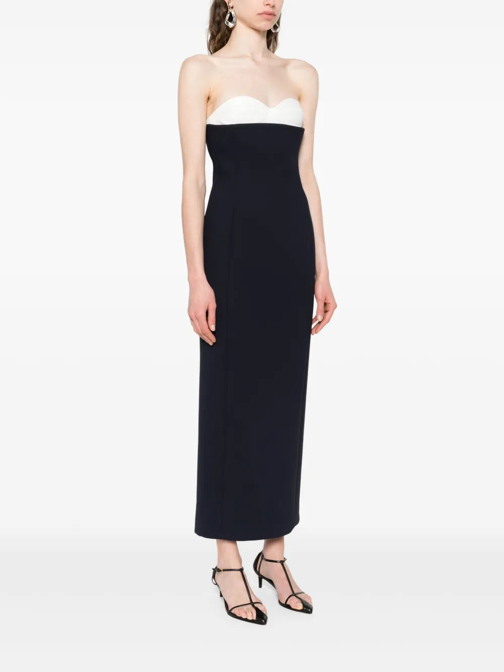 Khaite dress, navy blue dress, luxury ready-to-wear, crêpe fabric, elegant dress