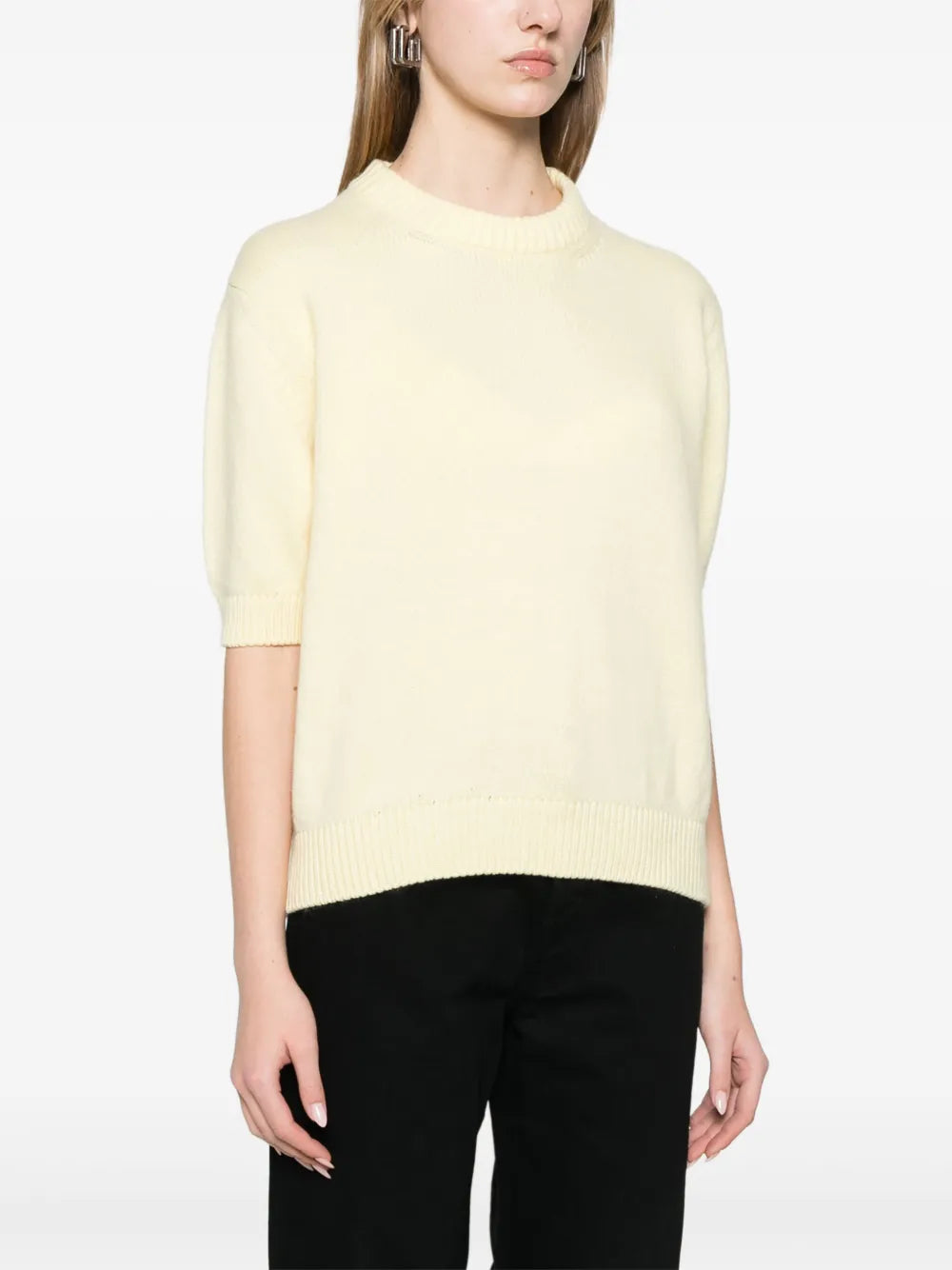 cashmere pullover, short sleeve sweater, yellow pullover, Khaite Davin, Spring-Summer collection