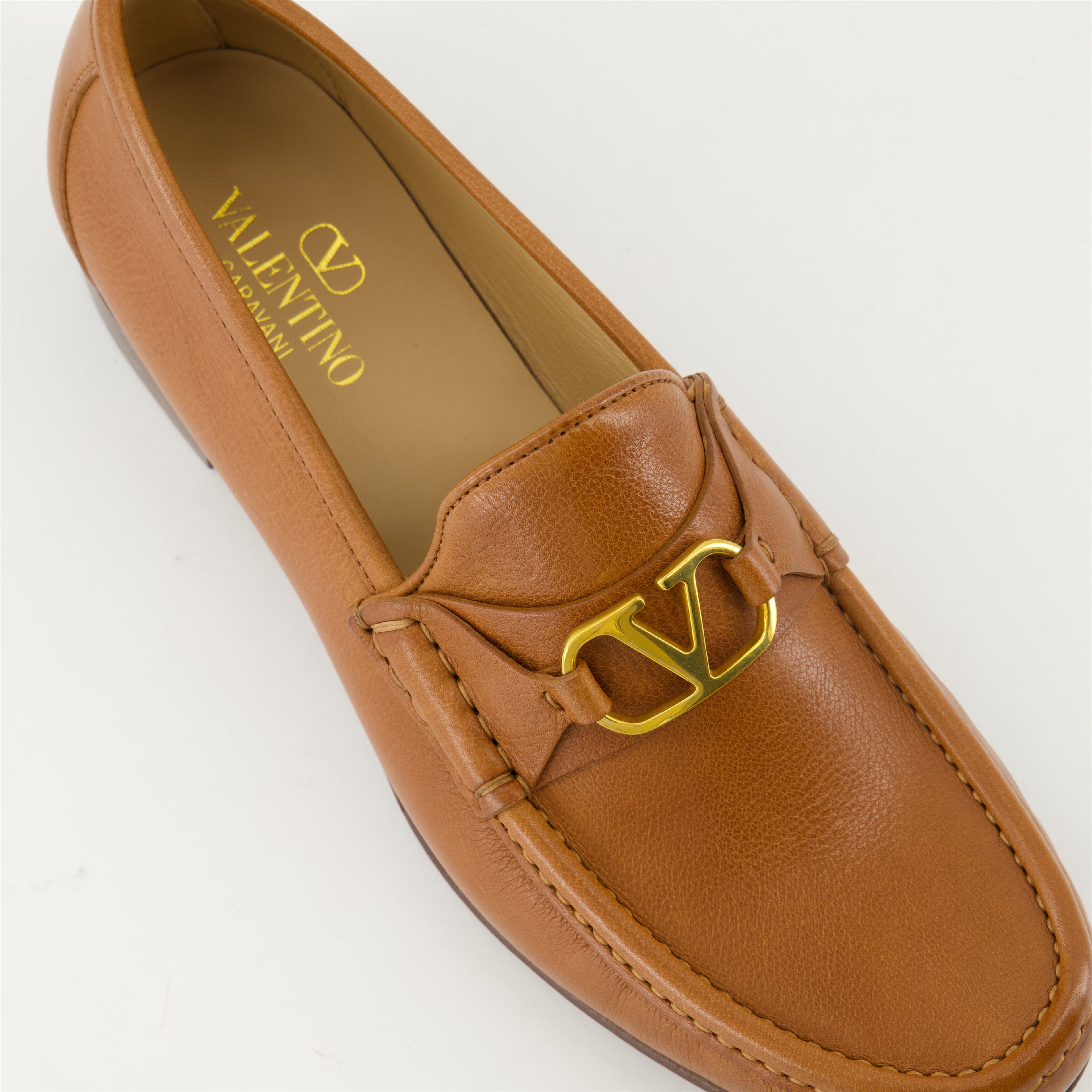 Brown loafers, Suede VLogo shoes, Valentino loafers, Slip-on loafers, Antique Brass footwear