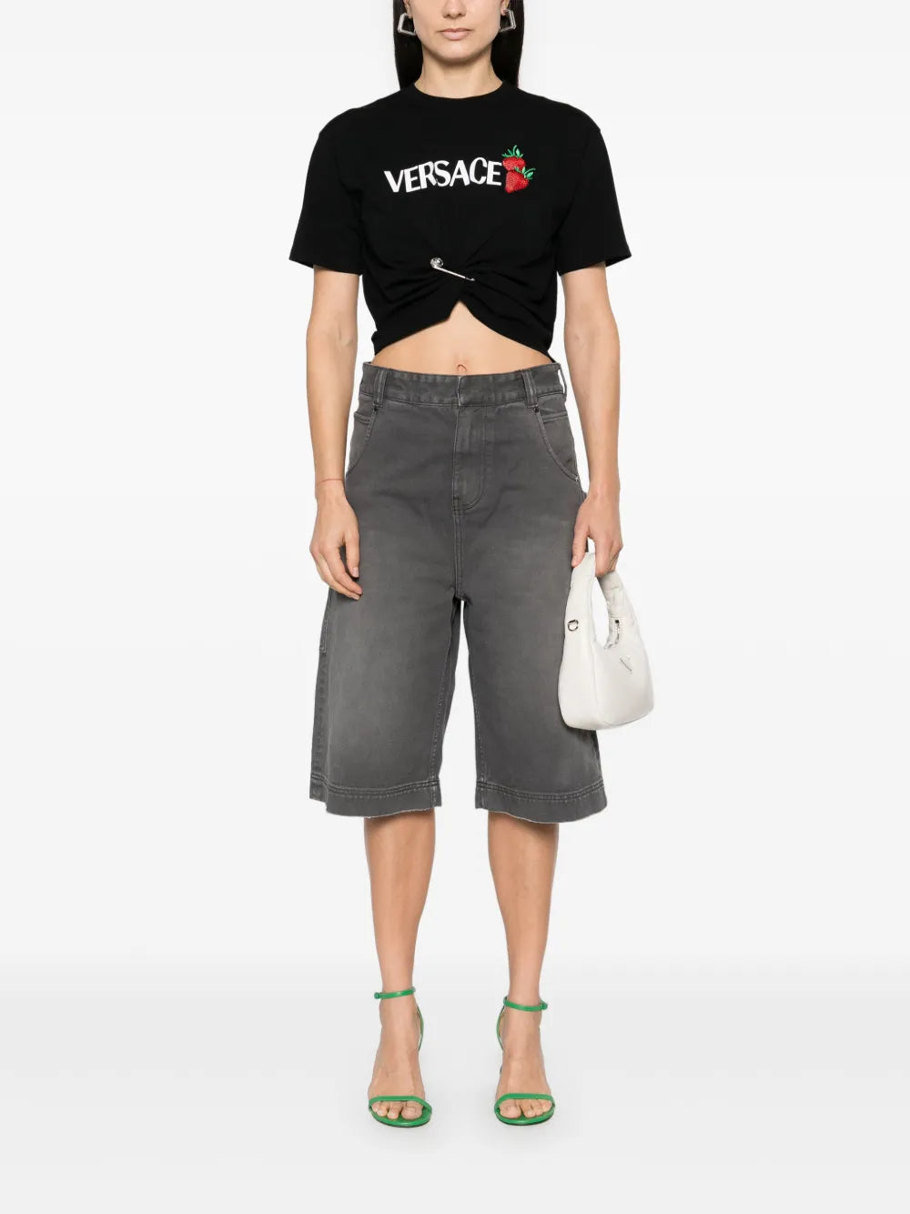 crop t-shirt, black t-shirt, strawberry print, cotton top, modern style