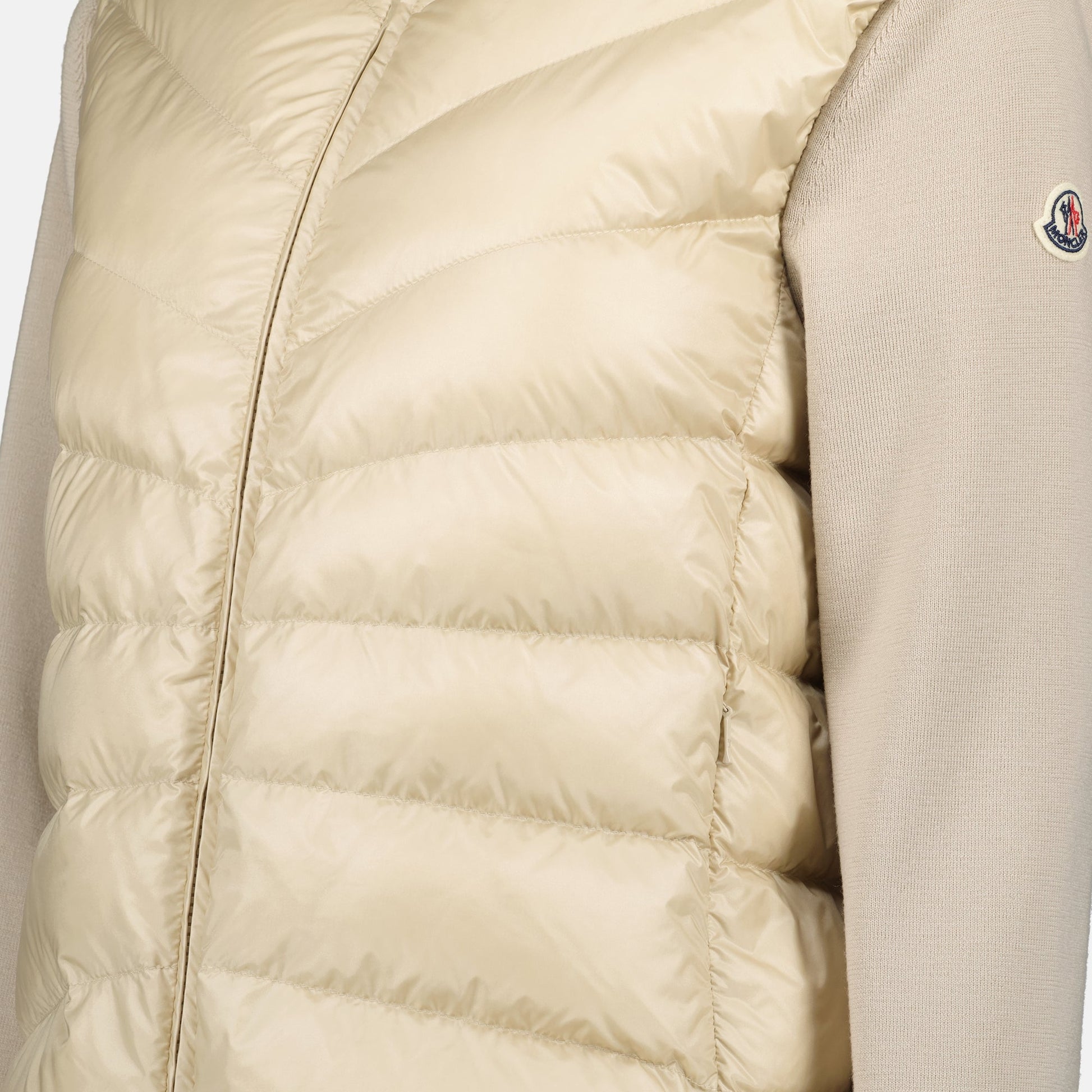 quilted jacket, bimaterial jacket, beige jacket, Moncler jacket, Autumn-Winter 2024 fashion