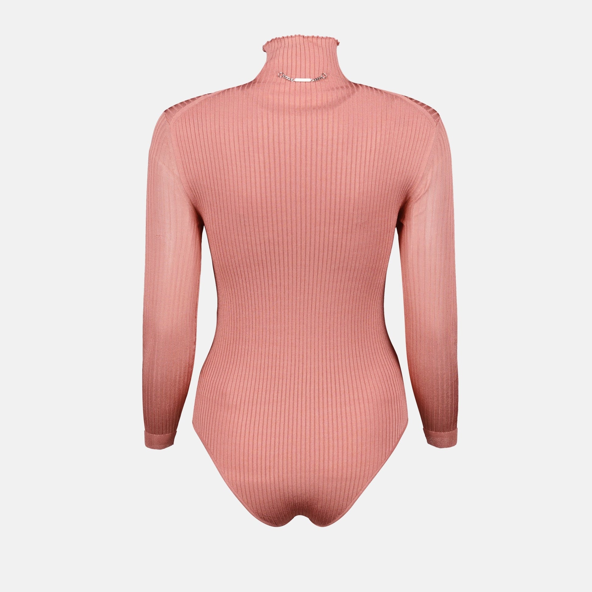 light pink bodysuit, high neck bodysuit, Fendi bodysuit, viscose bodysuit, slim fit bodysuit