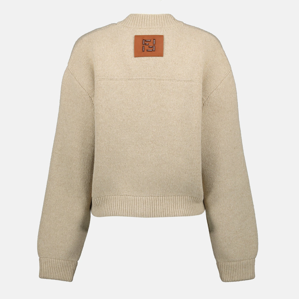 Image of Beige Wool Cardigan by Fendi for Women - Season Spring-Summer 2026 - Back View