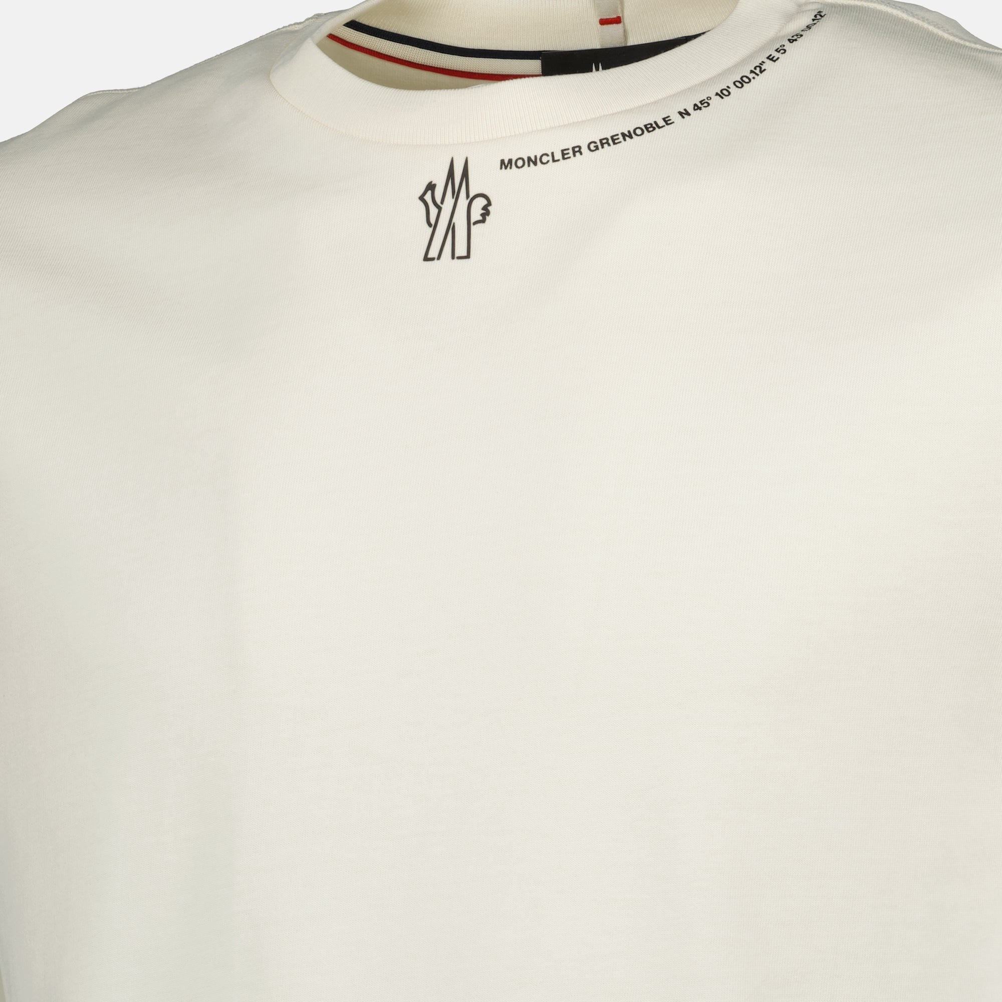 Moncler T-shirt, beige logo shirt, cotton jersey t-shirt, Autumn-Winter collection, short sleeve T-shirt