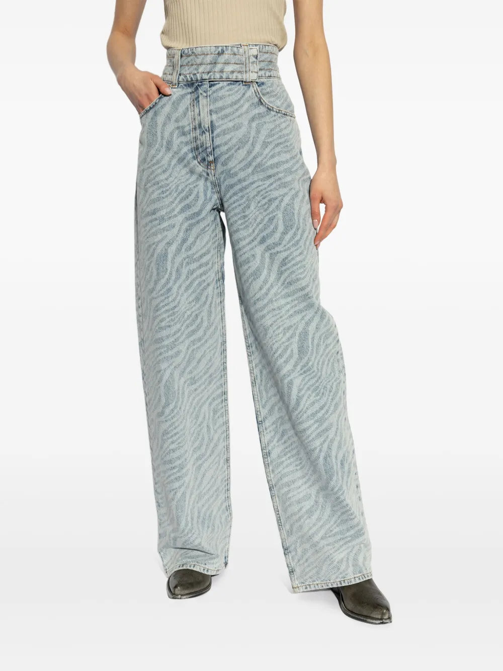 Light Blue Zebra Print Wide-Leg Jeans