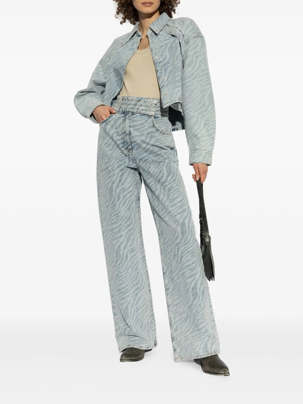 Light Blue Zebra Print Wide-Leg Jeans