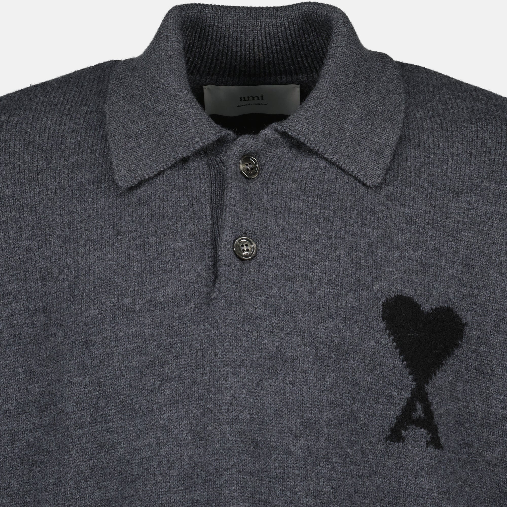 AMI Paris polo, wool long sleeve polo, anthracite polo, classic collar polo, unisex clothing