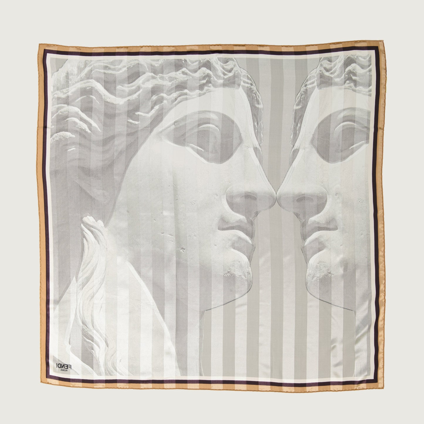 silk scarf, Roman statue print, Fendi accessory, hand-rolled edges, fall-winter fashion