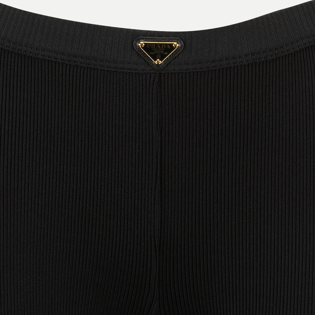 Imagem de Leggings em Jersey Cotelê Pretas da Prada para Mulheres - Temporada Primavera-Verão 2025 - Vista de detalhe do produto 2