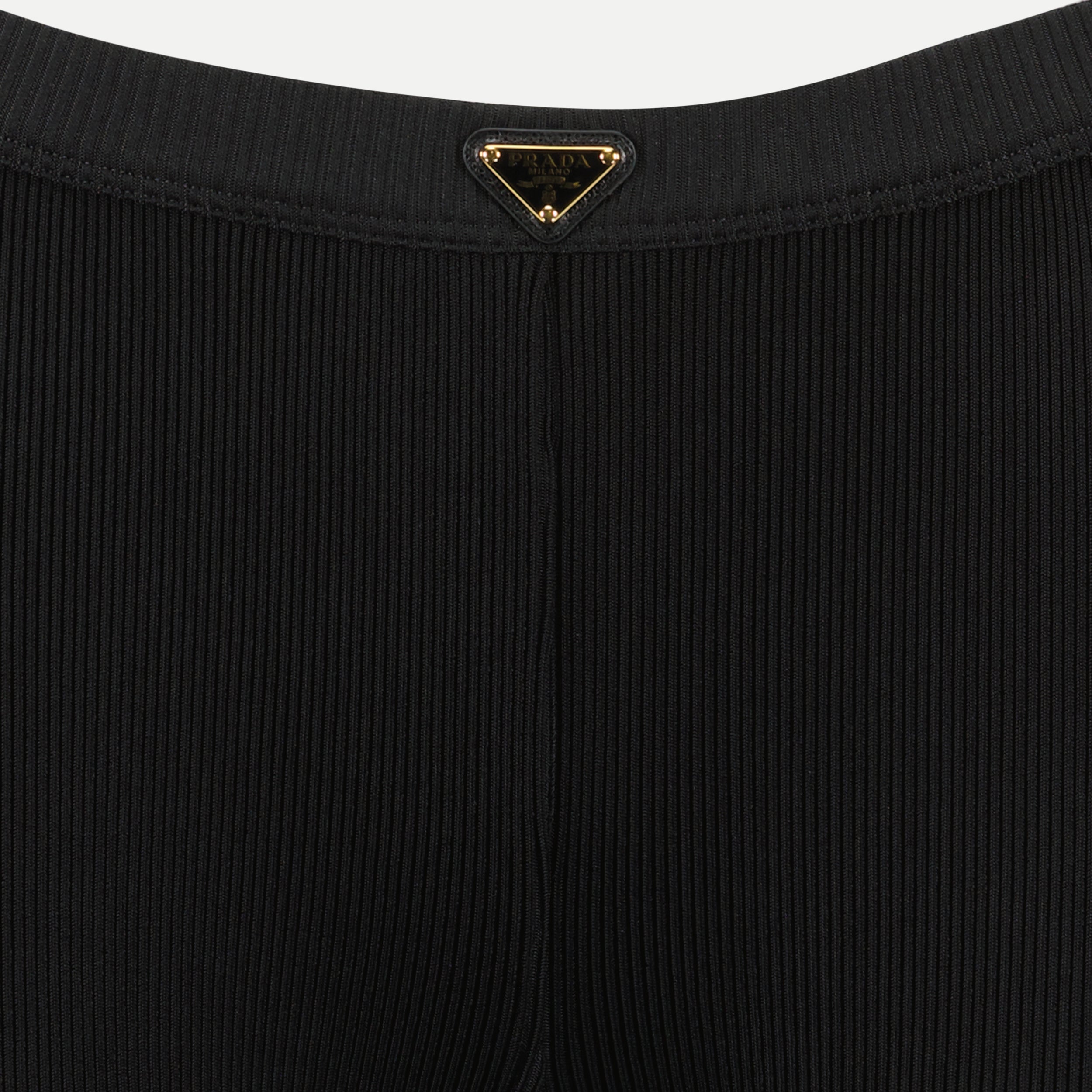 Image of Black Ribbed Jersey Leggings by Prada for Women - Season Spring-Summer 2025 - Product detail view 2