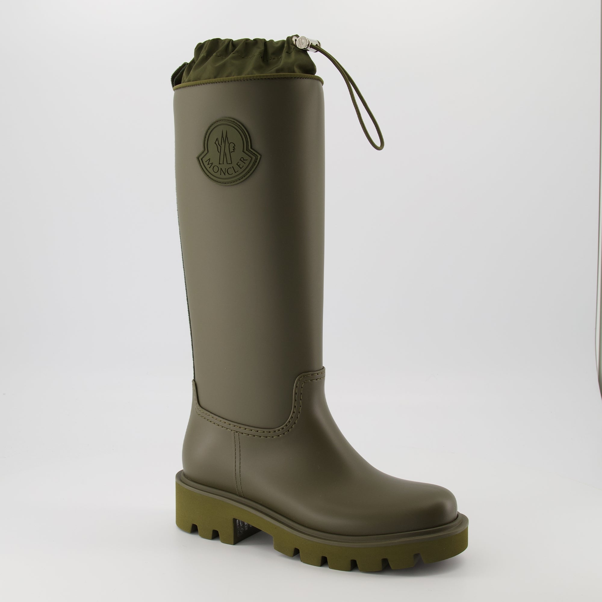 Kickstream rain boots, Moncler footwear, waterproof boots, khaki boots, women's footwear