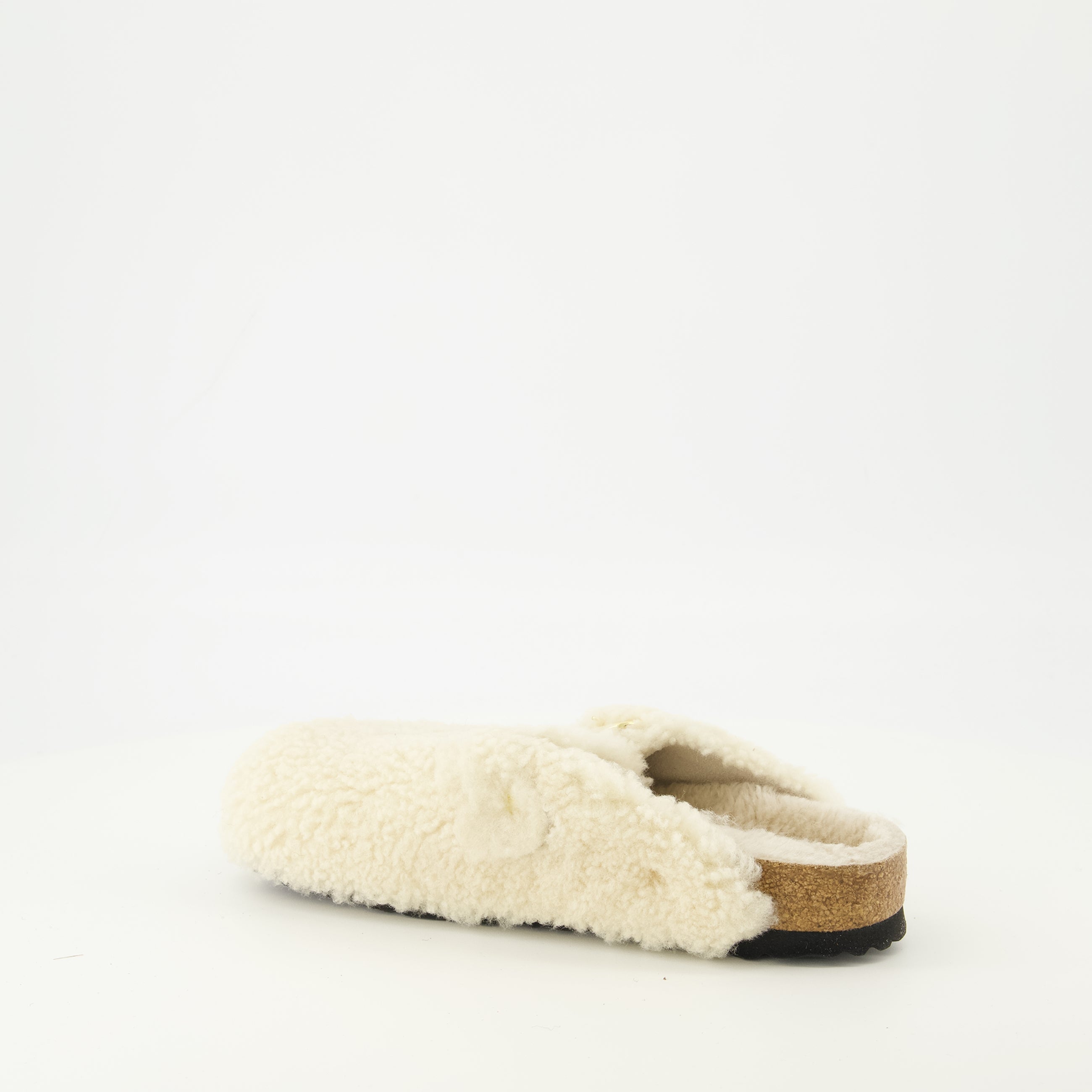 Image of Boston Mules in Teddy White by Birkenstock for Women - Season Spring-Summer 2026 - Back Right Three-Quarter View
