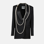 Image de Blazer Noir avec Perles par Moschino pour Femmes - Saison Printemps-Été 2025 - Vue de Face