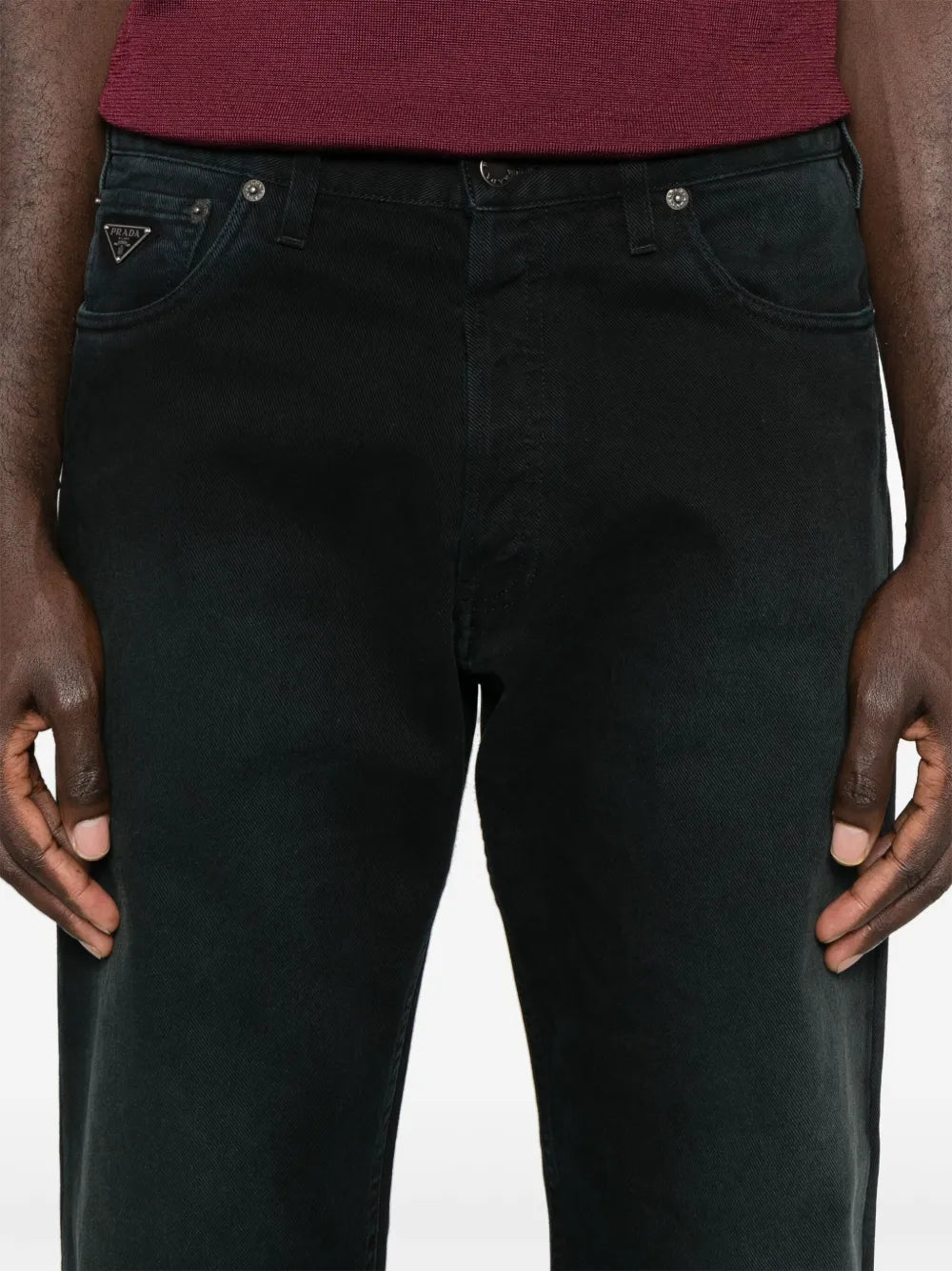 Image of Black Washed Straight Leg Jeans by Prada for Men - Season Spring-Summer 2025 - Detail View 7