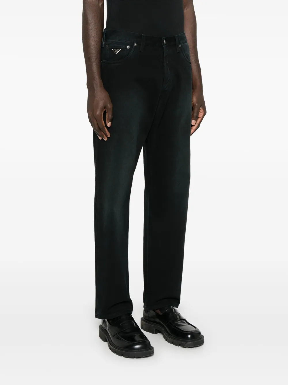 Image of Black Washed Straight Leg Jeans by Prada for Men - Season Spring-Summer 2025 - Detail View 1