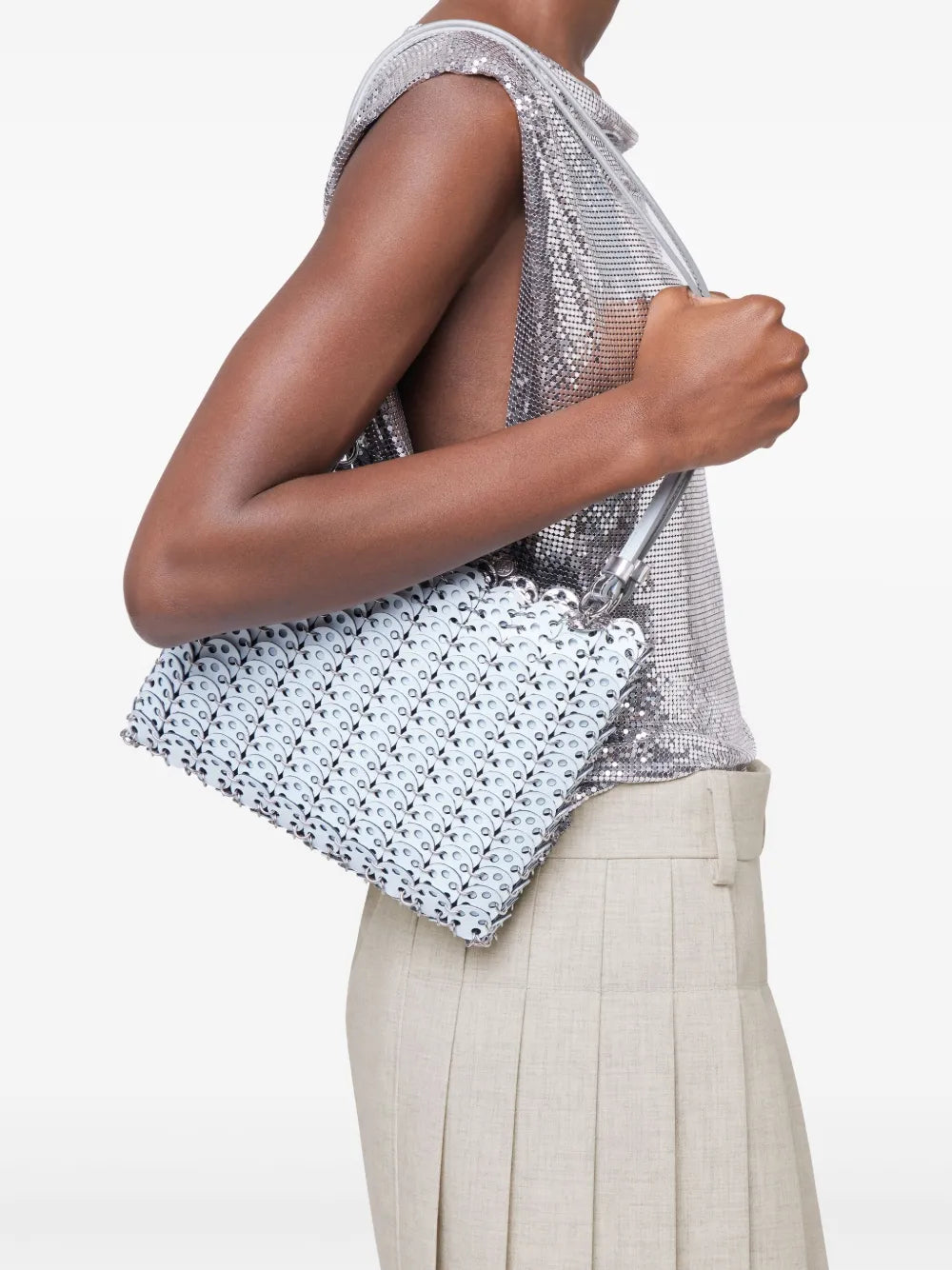 reversible blue bag, 1969 collection, Rabanne accessories, cowhide leather bag, elegant handbag