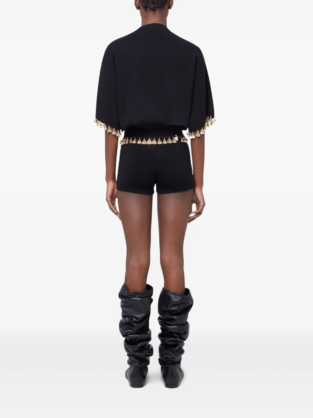 black crop sweater, knitwear, Rabanne, metallic details, Spring-Summer collection