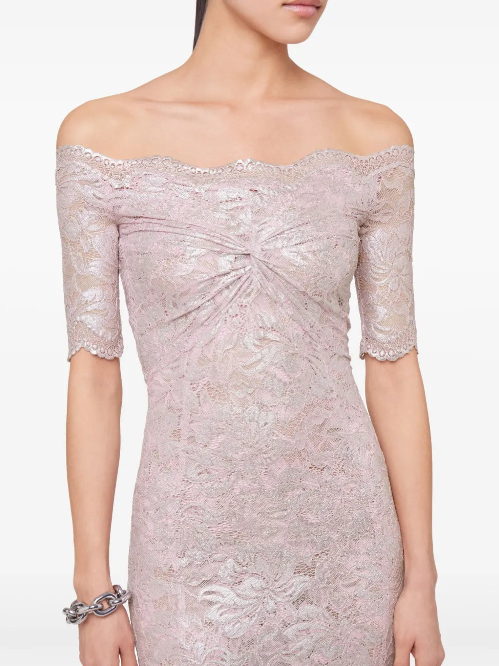 Image of Silver Lace Pink Dress by Rabanne for Women - Season Spring-Summer 2025 - Detail View 9