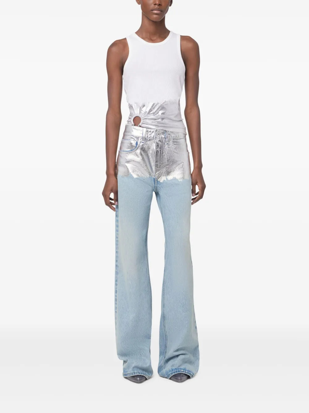 Silver Foil Denim Baggy Jeans