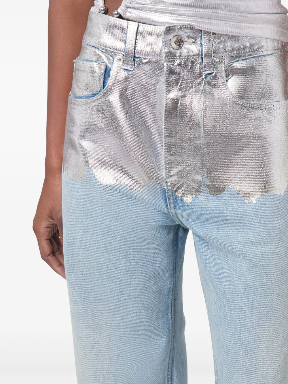 Silver Foil Denim Baggy Jeans