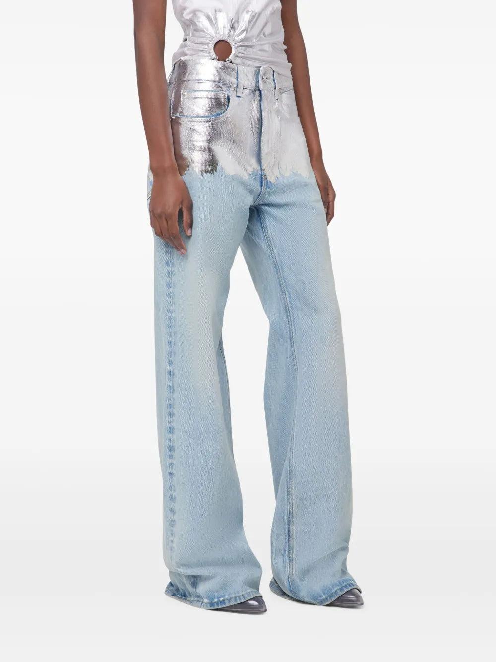 Silver Foil Denim Baggy Jeans