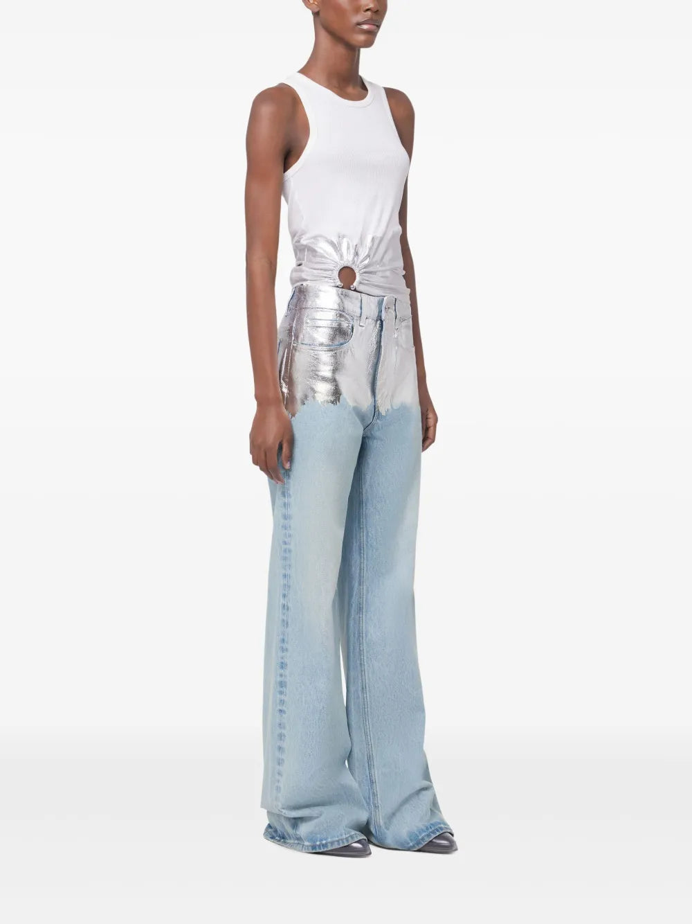 Silver Foil Denim Baggy Jeans
