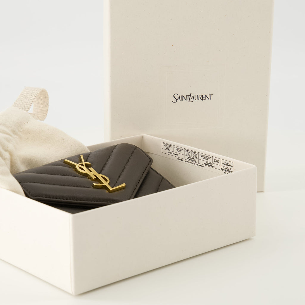 Cassandre wallet, Saint Laurent, dark brown wallet, luxury accessories, chevron pattern wallet