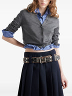 wool cardigan, grey cardigan, Prada, women's fashion, designer cardigan