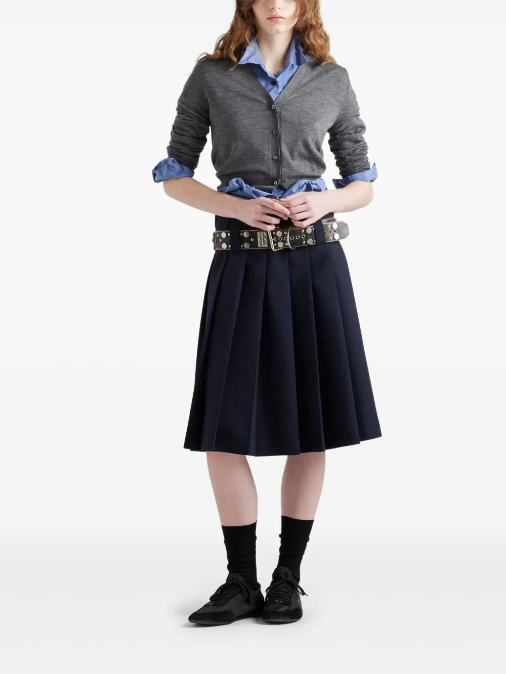 wool cardigan, grey cardigan, Prada, women's fashion, designer cardigan