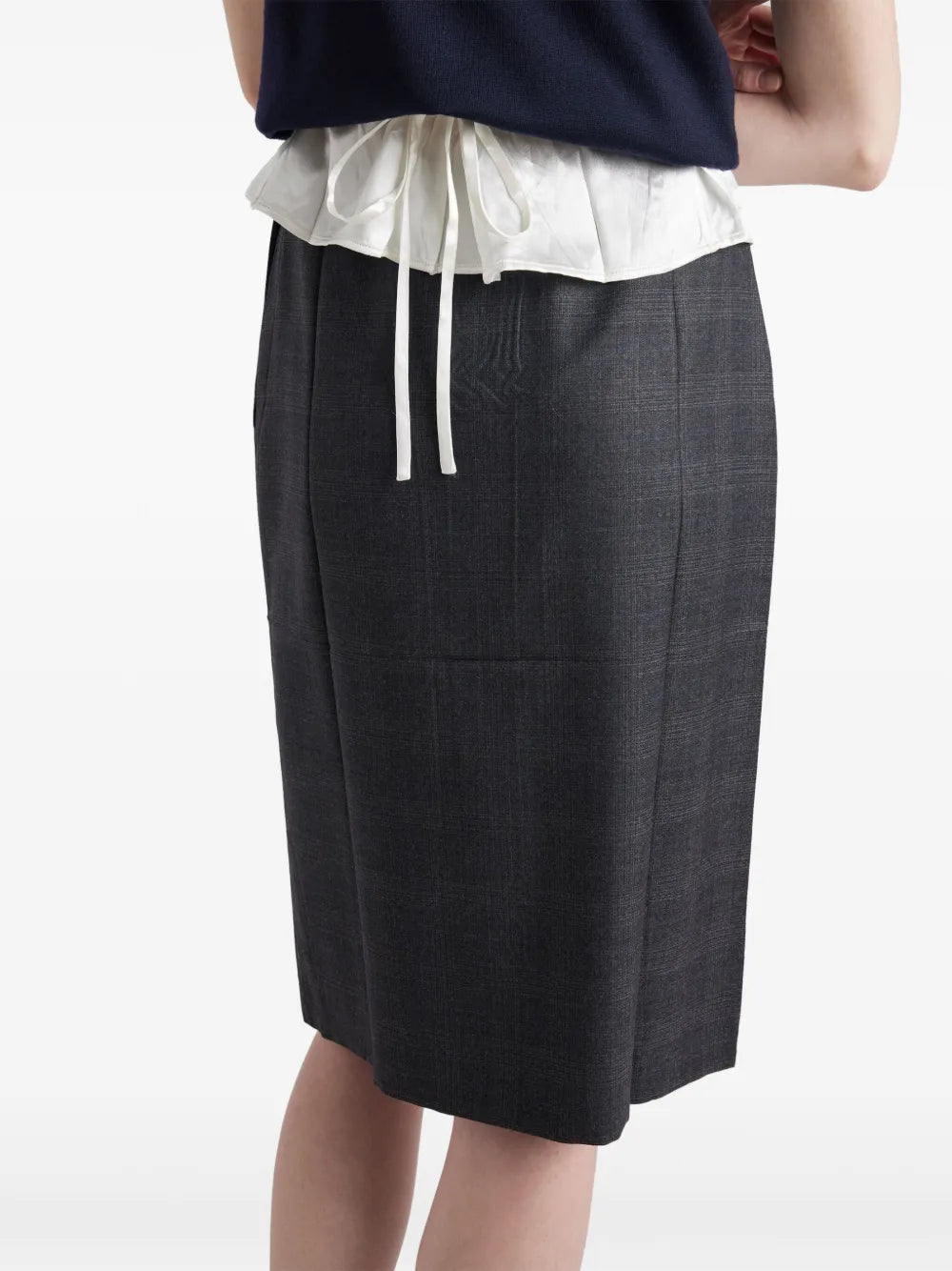 plaid wool skirt, pencil skirt, vintage check, Prada clothing, luxury fashion