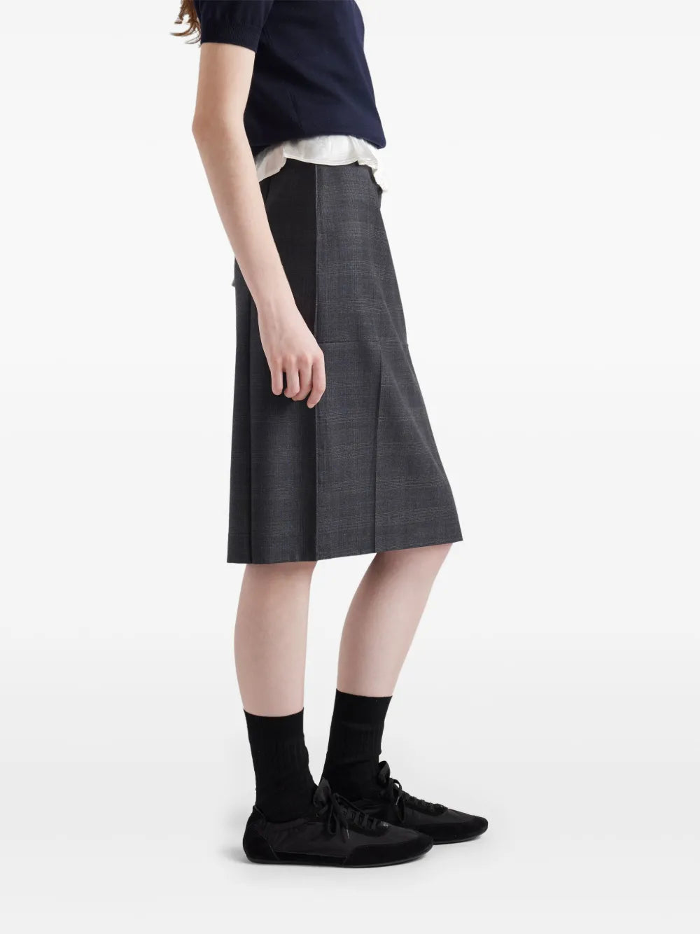 plaid wool skirt, pencil skirt, vintage check, Prada clothing, luxury fashion