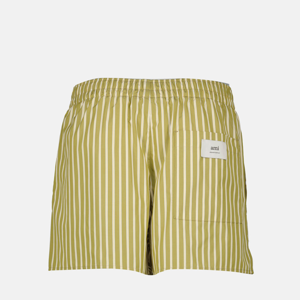 Kaki striped shorts, Ami Paris, unisex shorts, cotton shorts, spring/summer collection