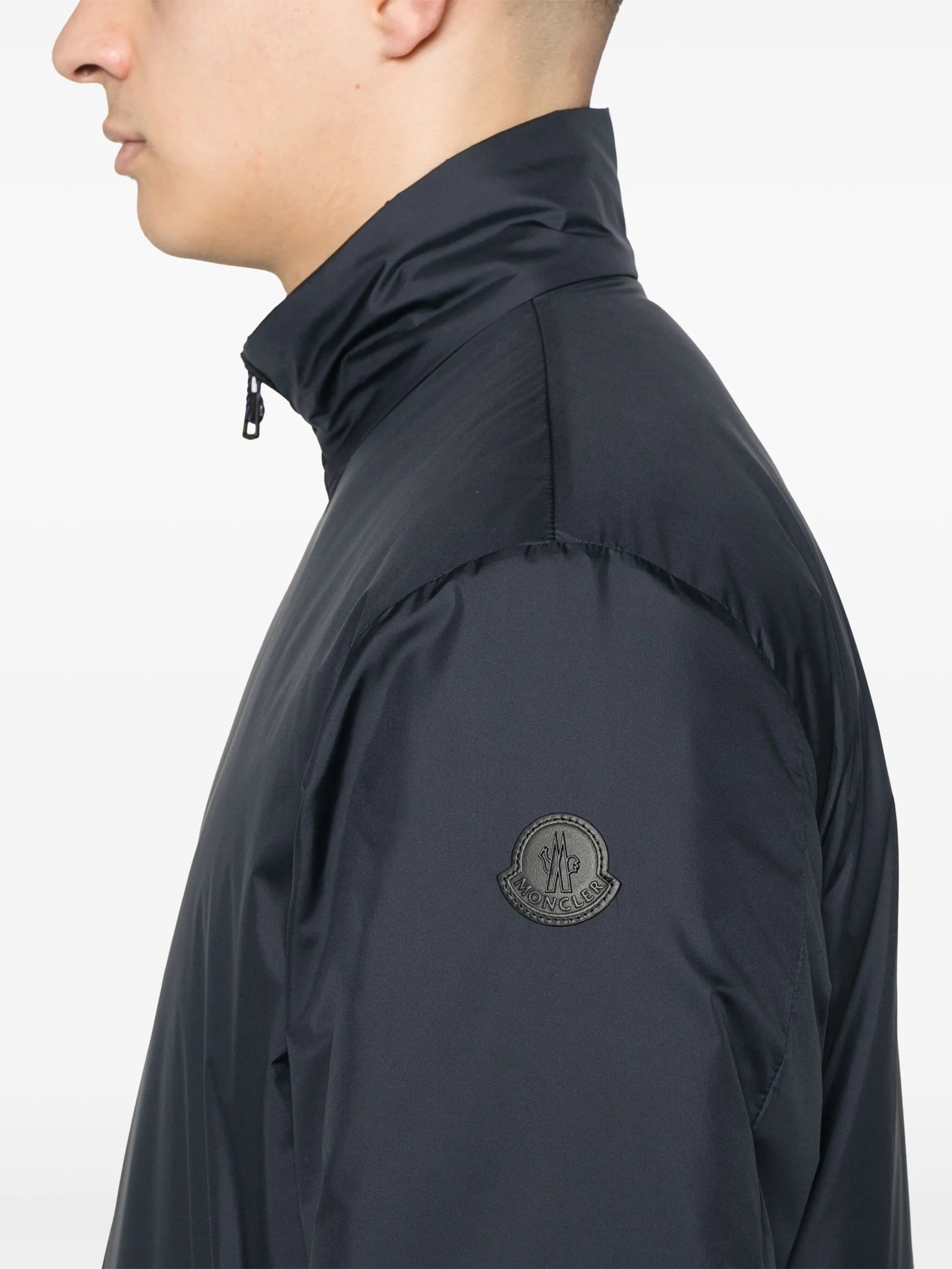 Image of Berre Down Jacket in Navy Blue by Moncler for Men - Season Spring-Summer 2026 - Model view 4