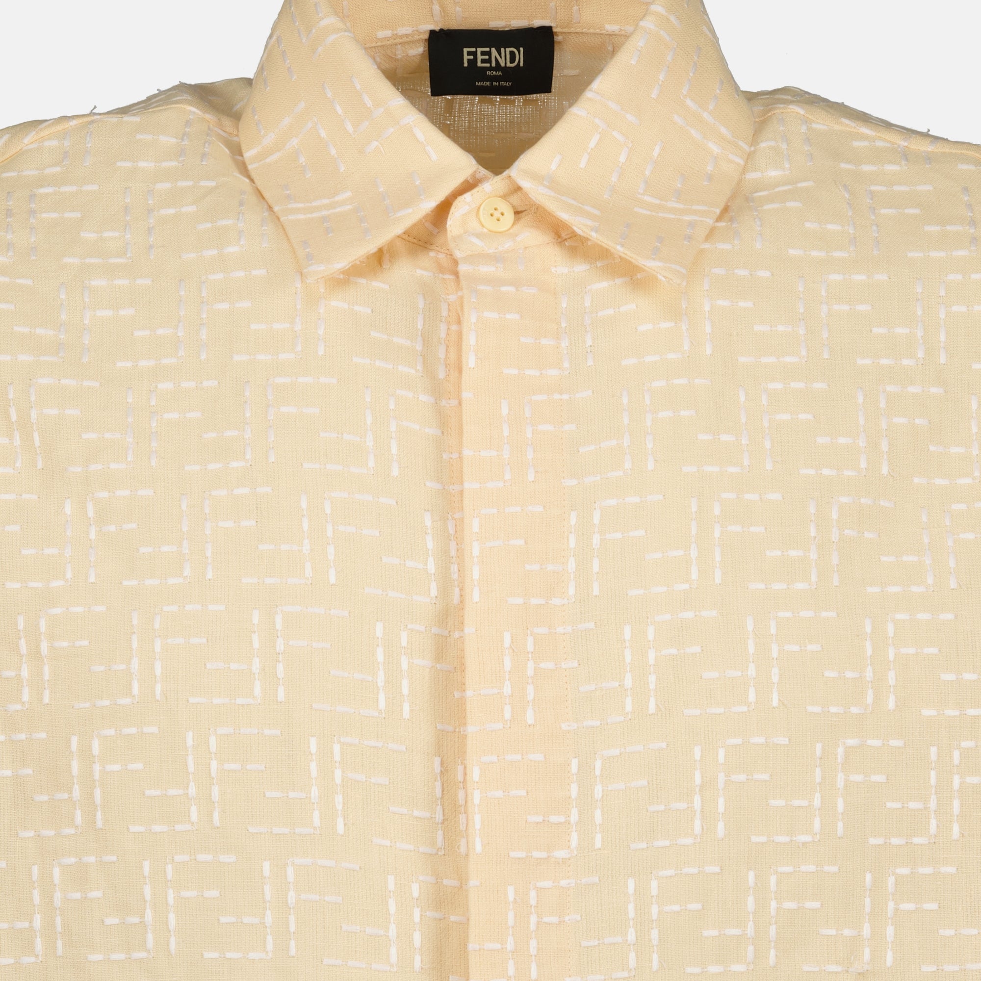 Fendi shirt, yellow linen shirt, jacquard shirt, classic collar shirt, Spring-Summer 2025 collection