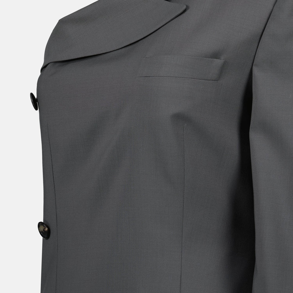 blazer dress, asymmetrical design, grey dress, wool dress, Spring-Summer 2025