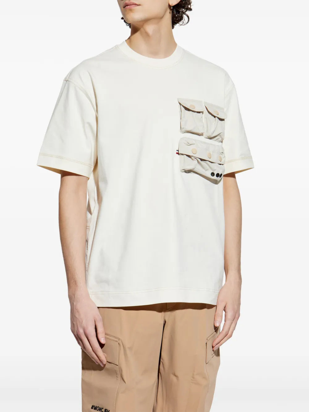 Image of Beige Pocket T-Shirt by Moncler Grenoble for Men - Season Spring-Summer 2025 - Detail View 1