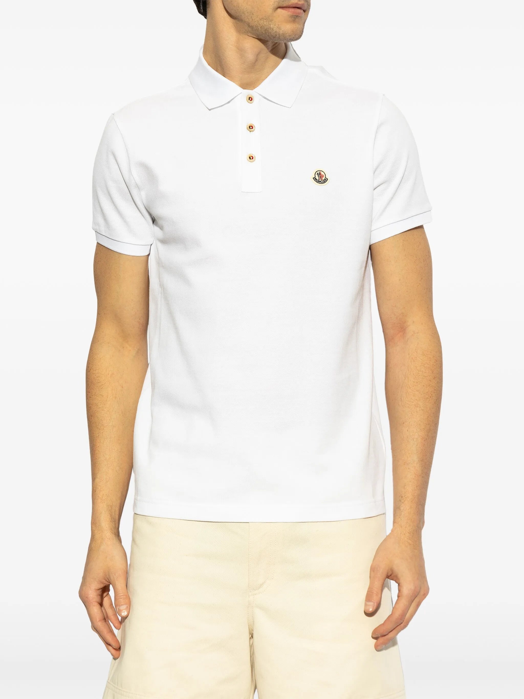 Image of White Logo Polo by Moncler for Men - Season Spring-Summer 2025 - Model view 2