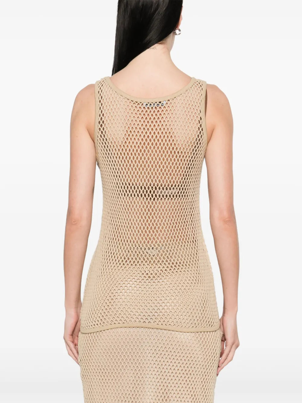 beige tank top, cotton mesh, Prada, casual wear, Spring-Summer 2025