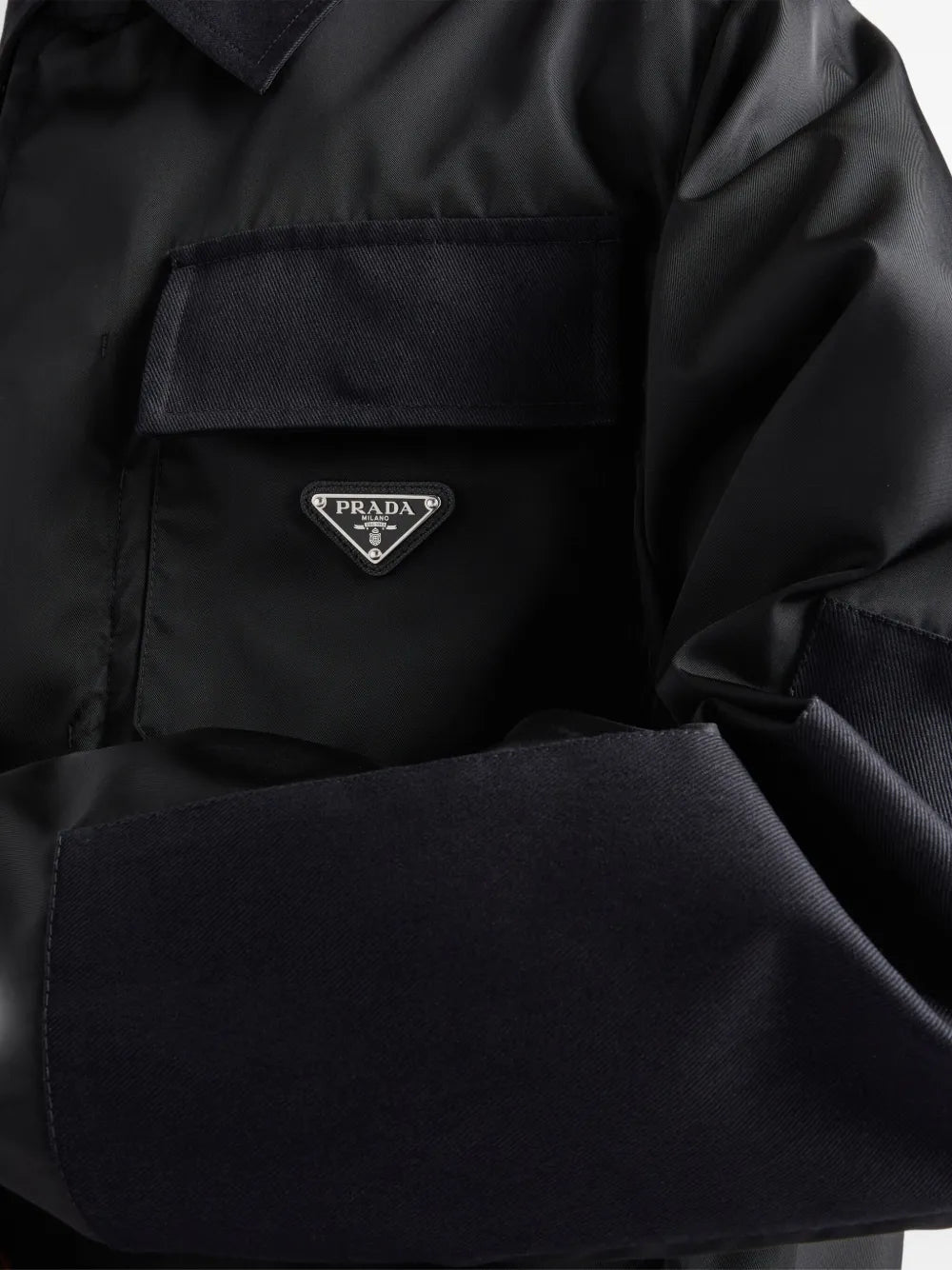 Image of Black Nylon Jacket by Prada for Men - Season Spring-Summer 2025 - Detail View 7