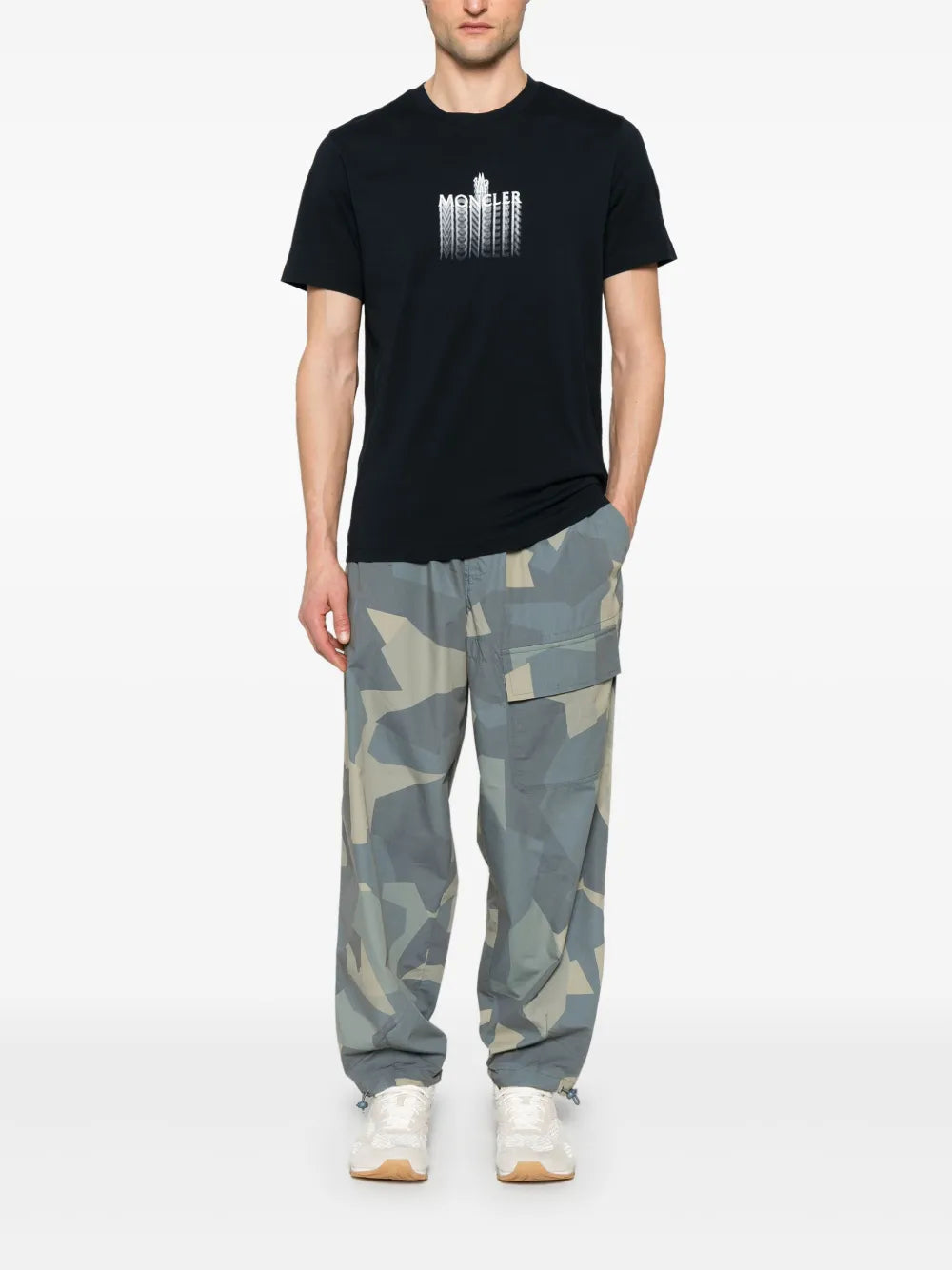 Image of Logo washed navy t-shirt by Moncler for Men - Season Spring-Summer 2025 - Back View