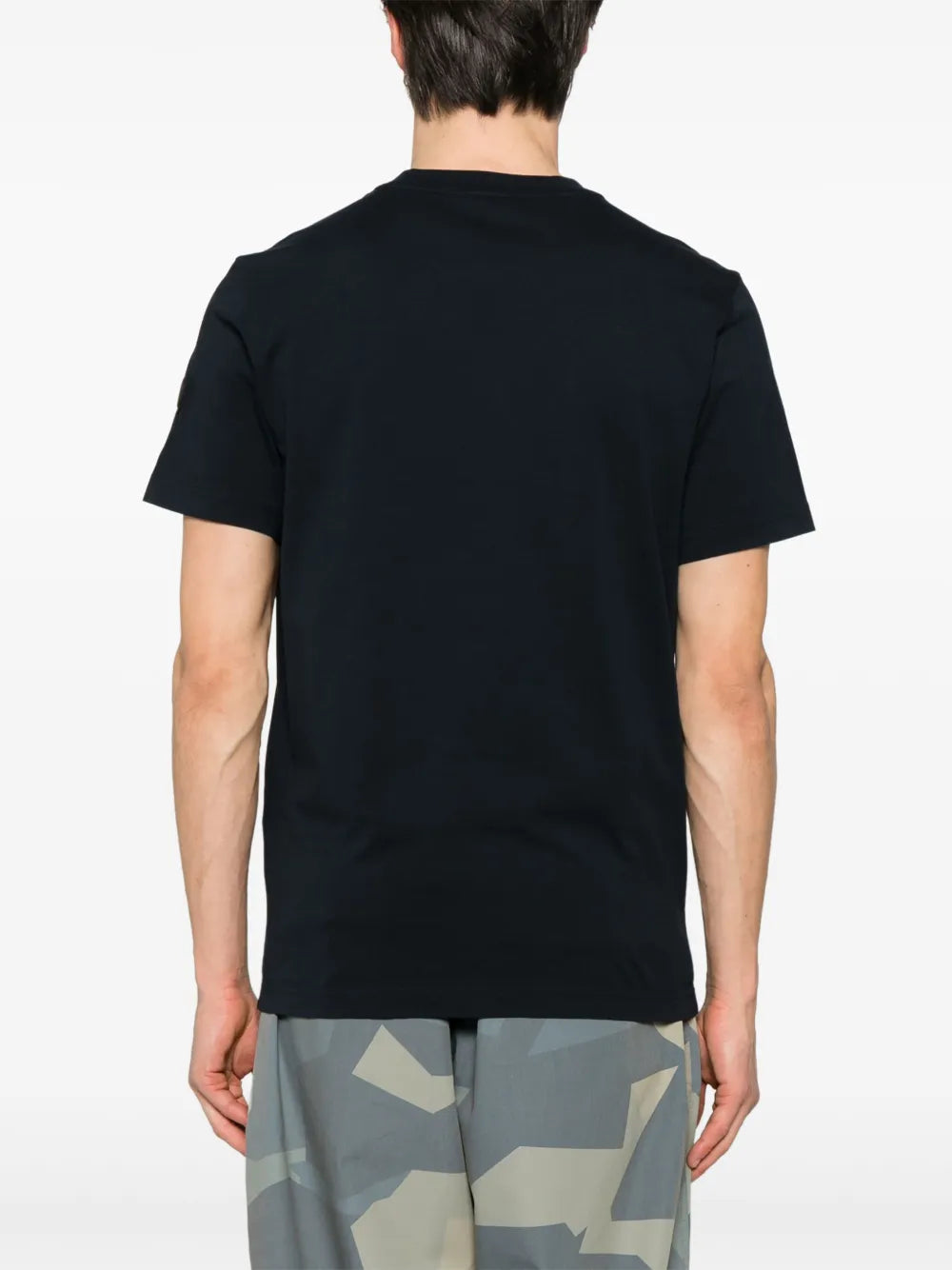 Image of Logo washed navy t-shirt by Moncler for Men - Season Spring-Summer 2025 - Detail View 1