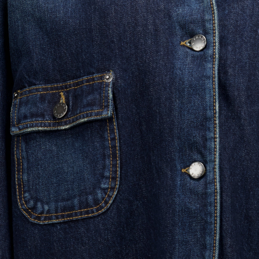 Mørkeblå denim- og skinnjakke